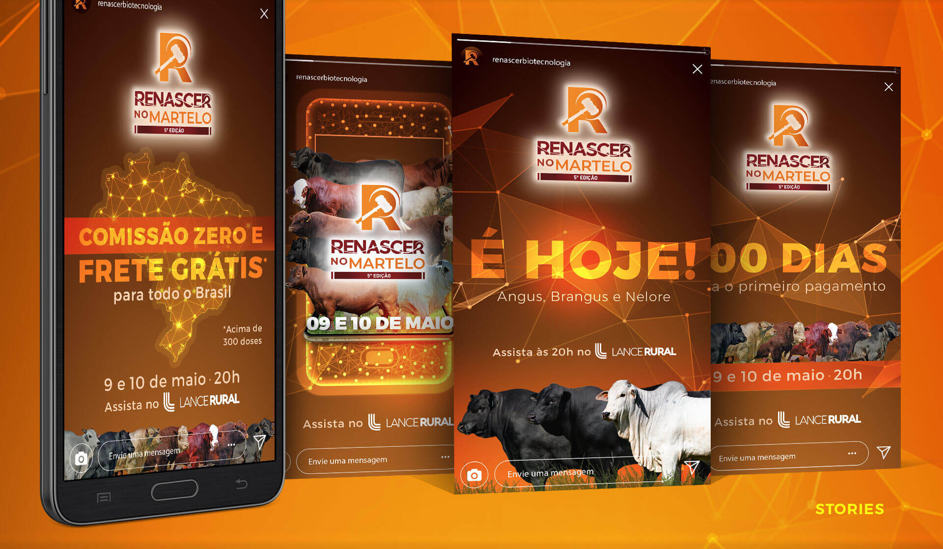 marketing digital Renascer no martelo leilão gado lance rural bedez cards redes sociais