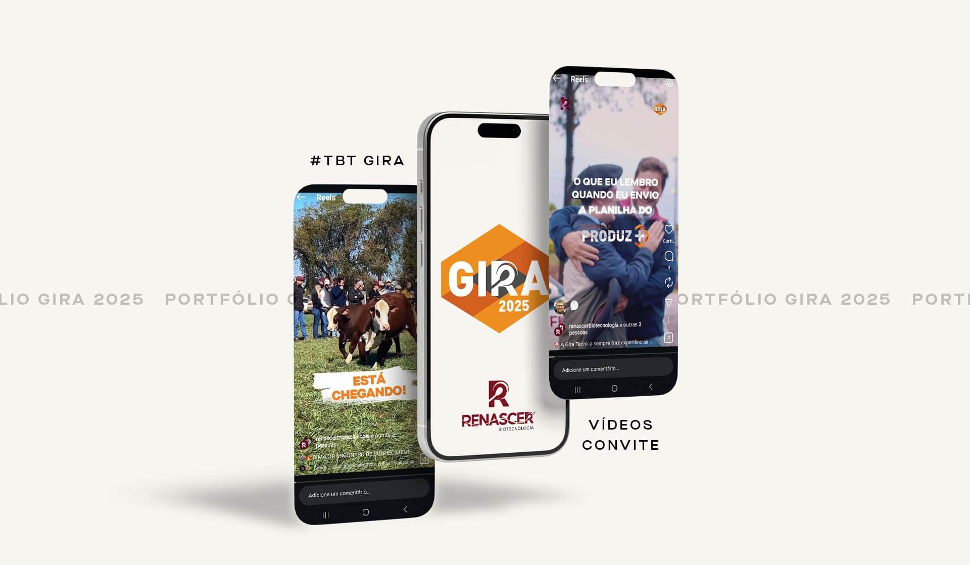 Vídeos convite e campanha digital da Gira Técnica Renascer Produz+ 2025 para profissionais da reprodução bovina